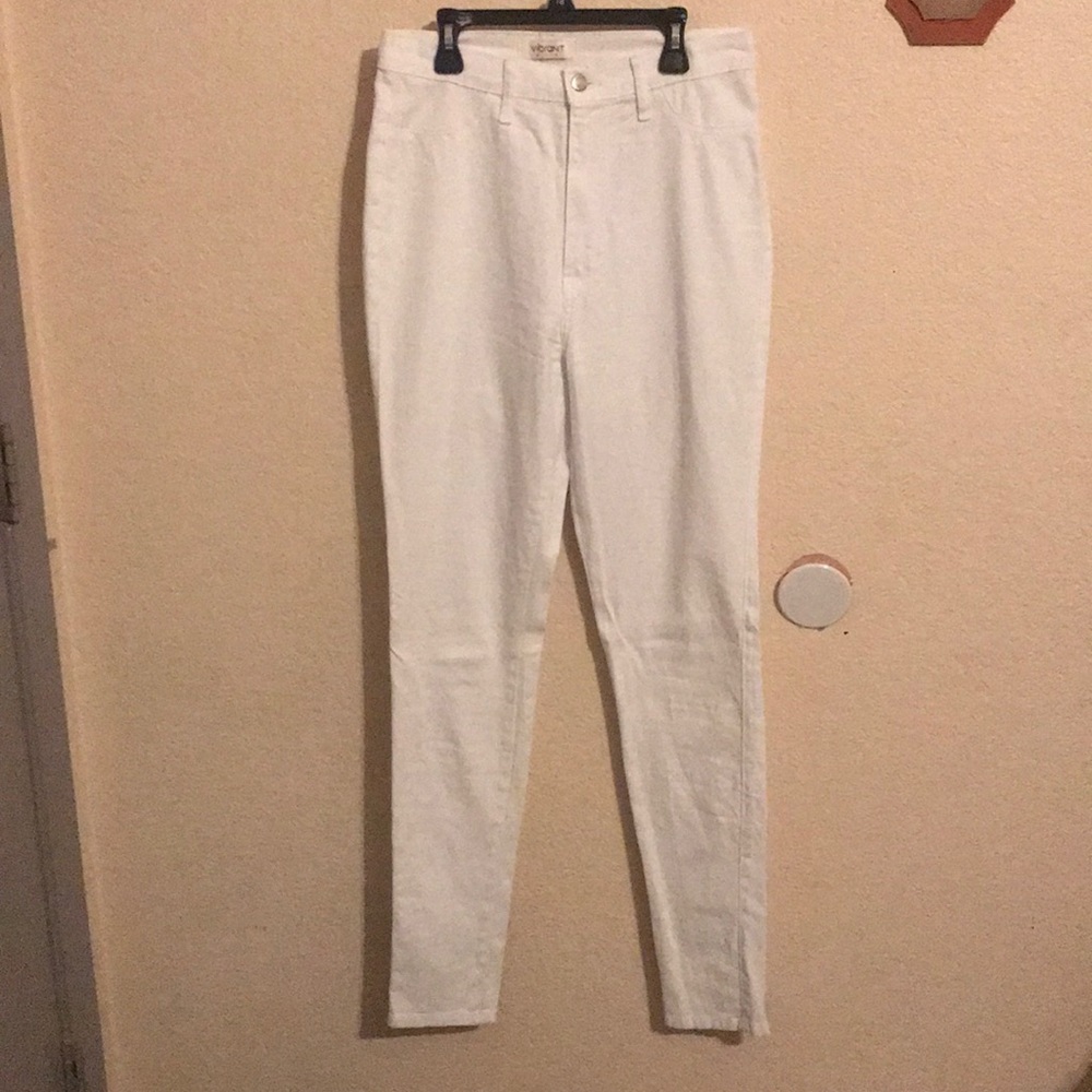 High waisted white jeans